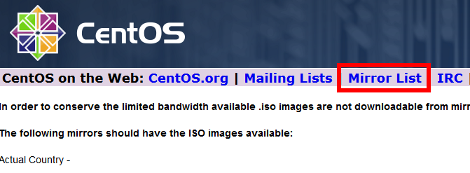 CentOS 6.8のダウンロードとインストール方法（Mirror List）